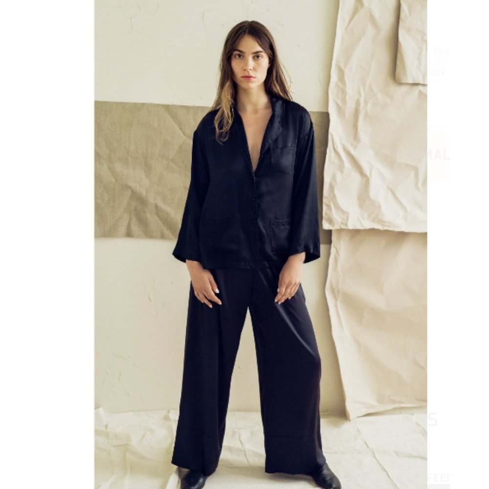 The Great Eros Ereni Black Silk Blouse Pants Set